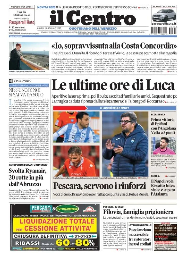 Prima-pagina-il centro-oggi-edizione-del-2025-01-13